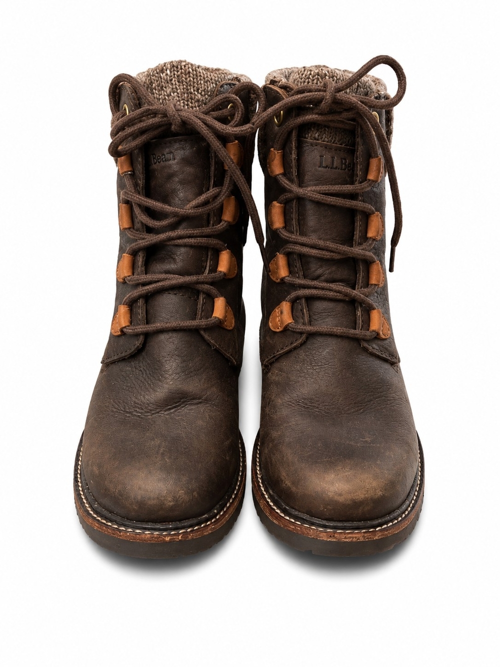 L.L. Bean Dark Brown Leather Lace-Up Boots with Tan Accents